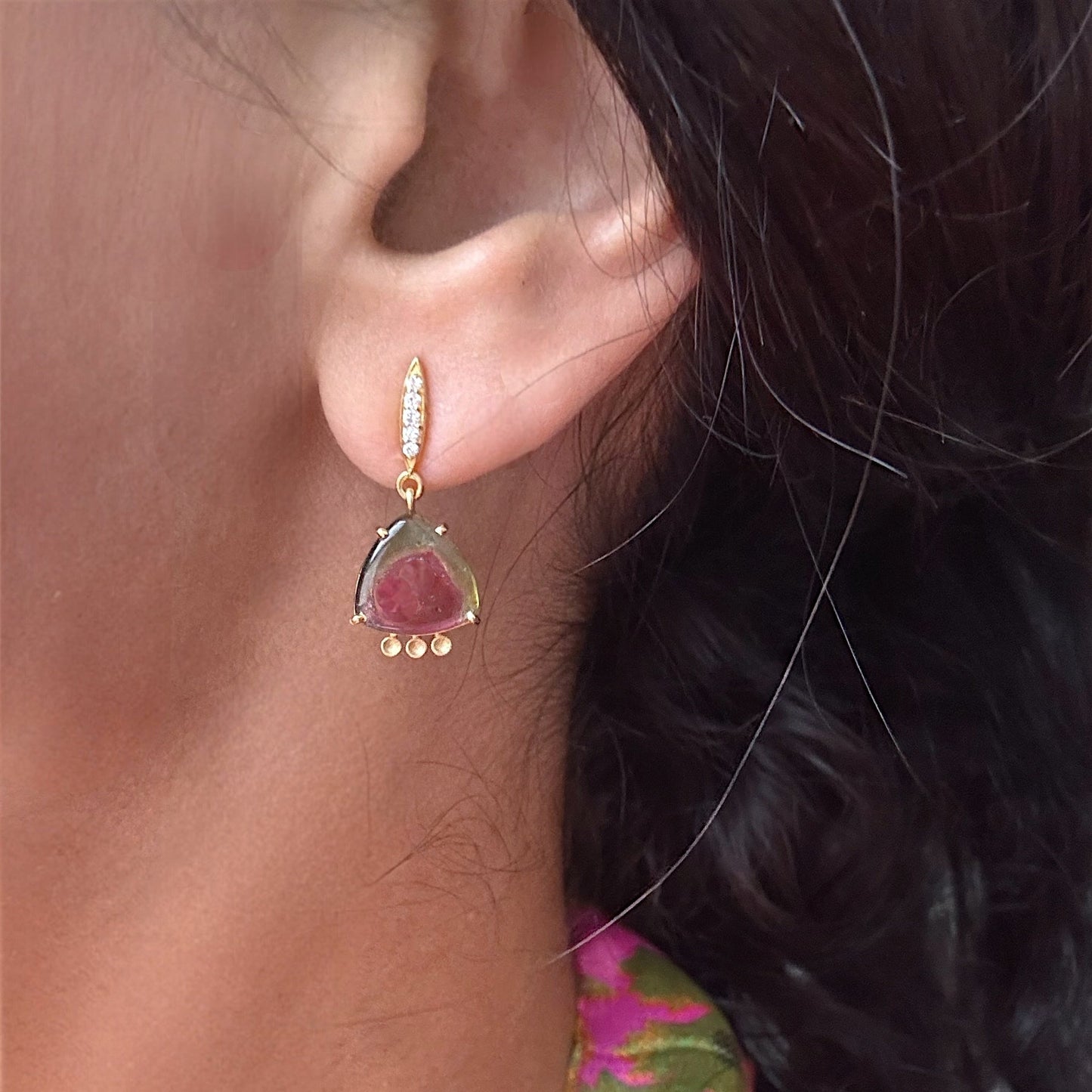 ROSE | 18Kt Gold Tourmaline and Diamonds earrings