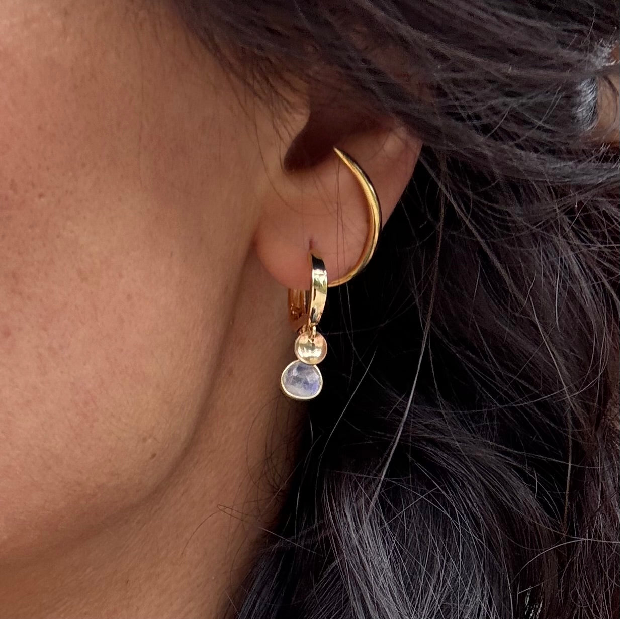 TARA Hoops | Natural Gemstones and Gold Filled - Labradorite (Grey with Sea Green reflections) AVA Jewelry Designs