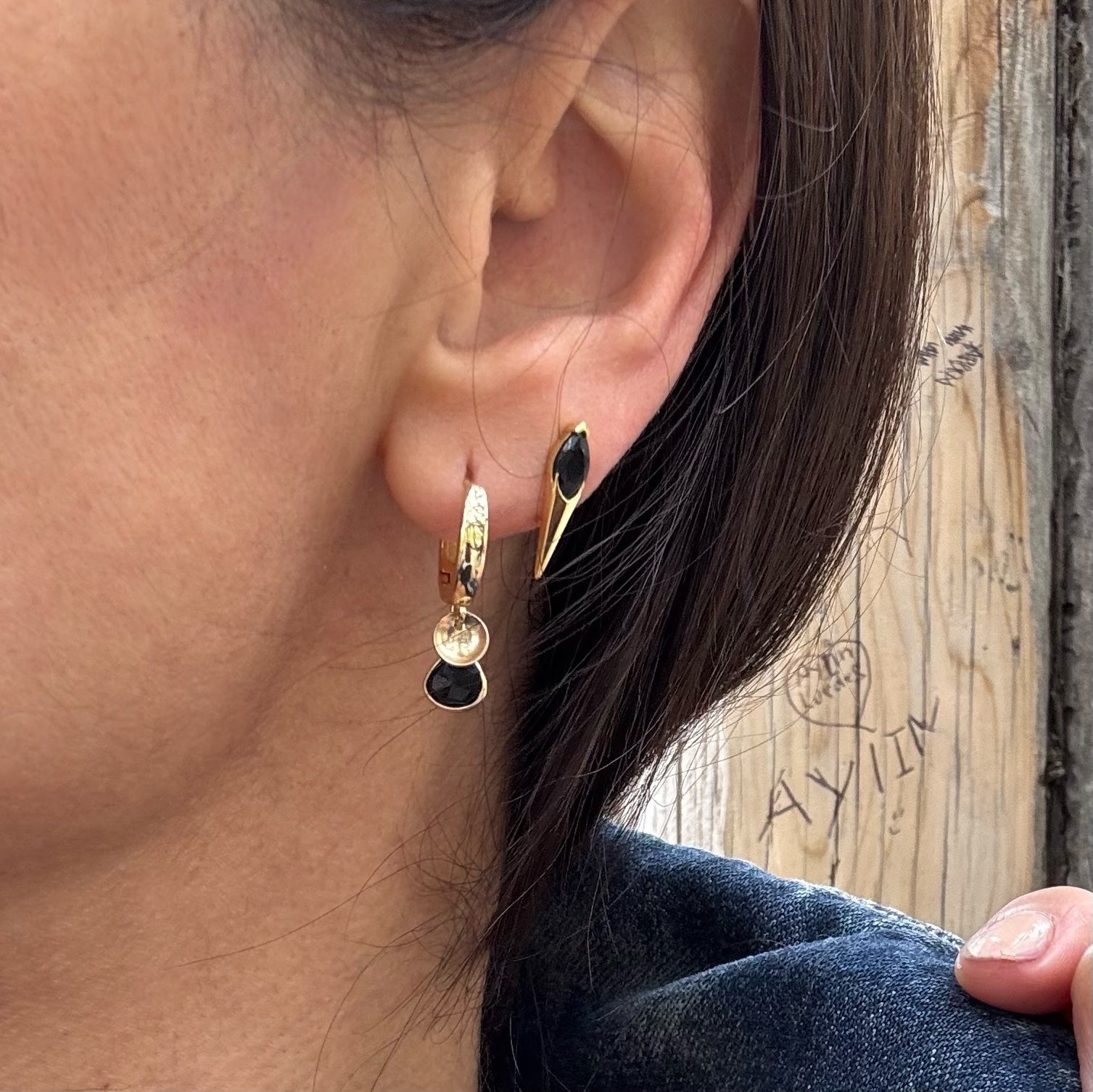 TARA Hoops | Natural Gemstones and Gold Filled - Labradorite (Grey with Sea Green reflections) AVA Jewelry Designs