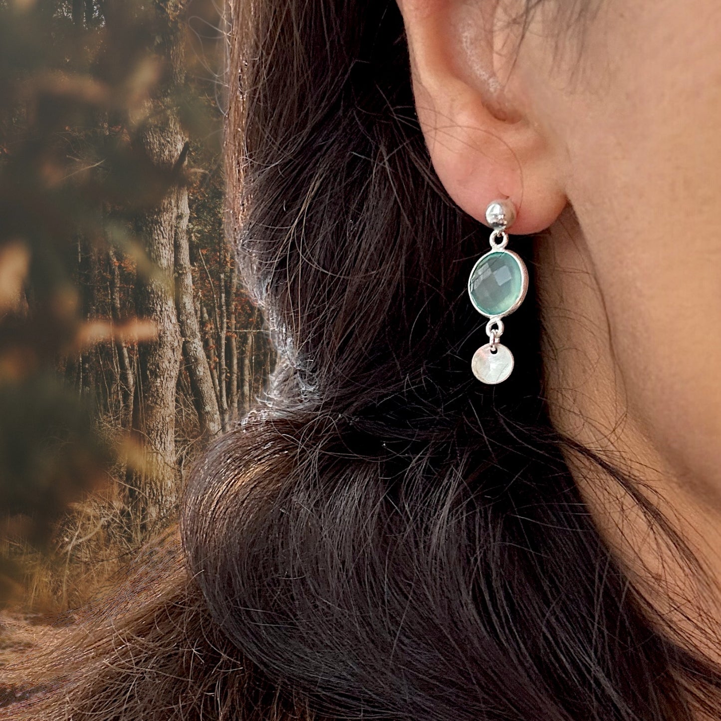 MONA Earrings | Natural Blue Chalcedony and Sterling Silver