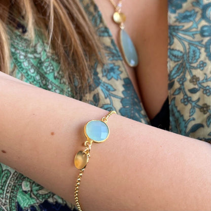 MONA Bracelet | Natural Labradorite and Gold Filled - Aqua Chalcedony | Sea blue in Gold AVA Jewelry Designs
