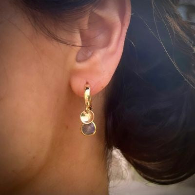 TARA Hoops | Natural Gemstones and Gold Filled - Labradorite (Grey with Sea Green reflections) AVA Jewelry Designs